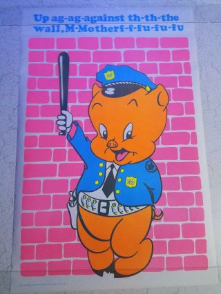 Vintage Blacklight Poster Porky Pig Cop 1972 Rare Police Funny NOS 7