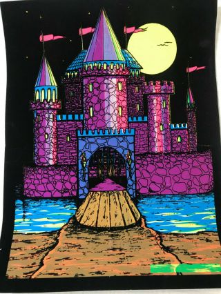 Vintage 1976 Magic Castle Velva Print Fantasy Psychedelic Blacklight Poster