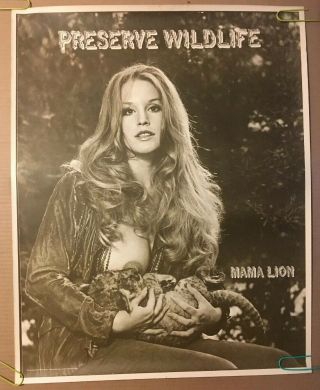 Preserve Wildlife Vintage Poster Pin - Up Mama Lion Lady Tiger Cub 1970s