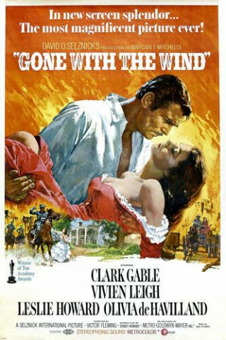 Vintage Gone With The Wind Movie Poster Clark Gable Vivien Leigh 24x36 - Dgp