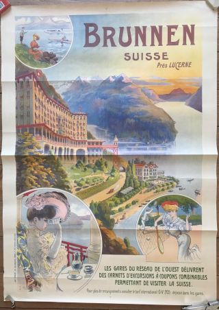 Poster Grand HÔtel Brunnen Suisse Pres Lucerne Chaix 1905 Swiss