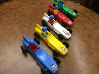VINTAGE NYLINT COMPLETE SET of all COLORS Processed Plastics RACE CARS W/Driver 4