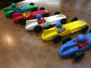 VINTAGE NYLINT COMPLETE SET of all COLORS Processed Plastics RACE CARS W/Driver 5