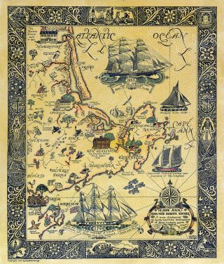 1923 Pictorial Map Cape Ann And The North Shore Massachusetts Historical Poster