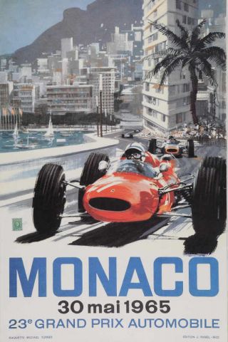 Vintage 1965 Monaco Grand Prix Auto Racing Poster Print 36x24 9mil Paper