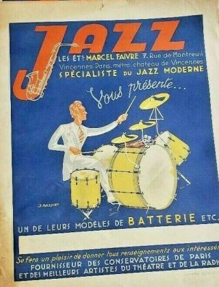 Vintage 1930 Jazz French Lithographic Poster 16.  5 X 21