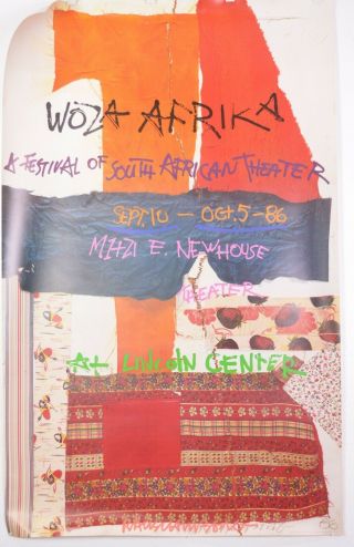 Robert Rauschenberg Signed Poster Woza Afrika South African Theater 1986 24x36 "