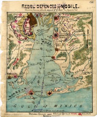 1865 Map Mobile Alabama Civil War Poster Military Battles Naval Operations Print