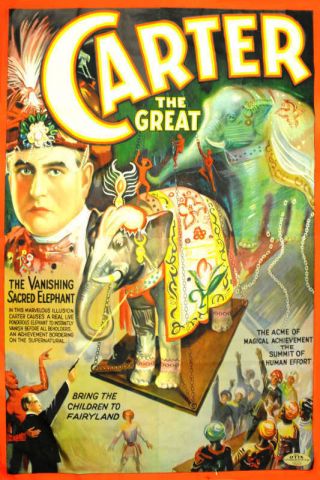 Vintage Carter The Great The Vanishing Sacred Elephant Magic Poster Print 36x24