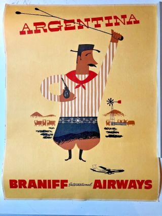 Vintage Braniff Airways Travel Poster To Argentina 1960 
