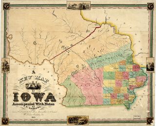 1845 Map Iowa Native American Indians Tribes History Wall Art Poster Print Decor