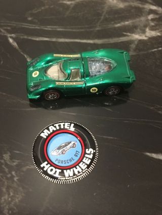 1969 Mattel Hot Wheels Redline Porsche 917 Green W White Int No.  18 Us W Button