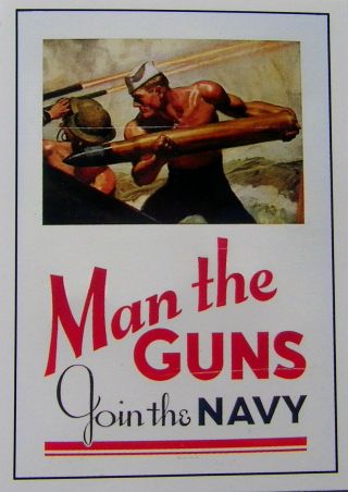 Man The Guns Join The Navy Vintage World War Ii Reprint Poster 12 " X 18 "