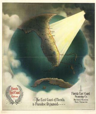 Florida East Coast 1898 Map Railway Steamship Line Railroad Wall Art Poster