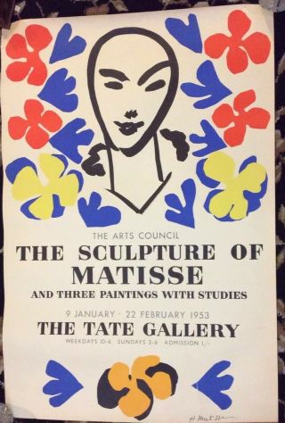 RARE 1953 EXHIBITION POSTER THE SCULPTURE OF MATISSE TATE GALLERY 3