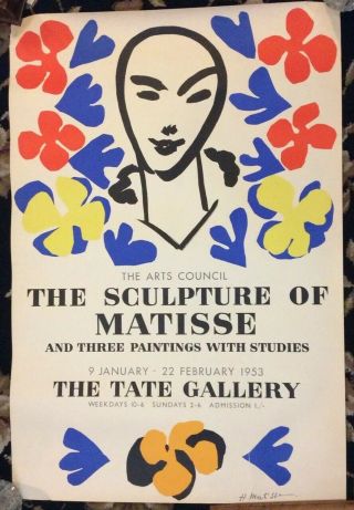 RARE 1953 EXHIBITION POSTER THE SCULPTURE OF MATISSE TATE GALLERY 5