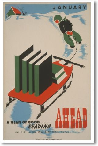 January - A Year Of Good Reading Ahead - Vintage Library Book Poster