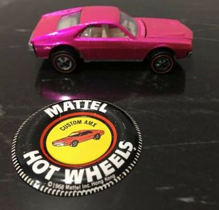Hot Wheels Redlines - 1968 All - Custom Amx - Pink With Button