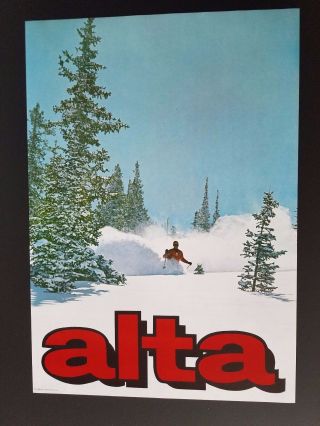 Vintage 1960s Alta Utah Mountain Ski Poster Snow Skier Skiing Print