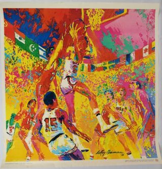 Vtg Olympic Basketball 1976 Leroy Neiman Art Print Poster 23 " X 22 "