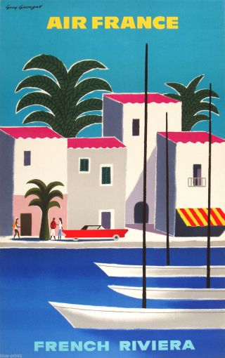 Air France Vintage Poster Art Print French Riviera For Glass Frames 36 " X 24 "