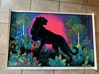 Jungle Cat Velva Print Flocked Blacklight Poster 1973