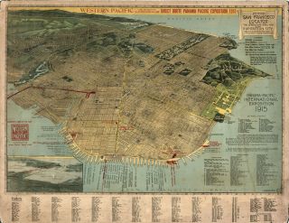 1914 Pictorial Birds - Eye - View Map San Francisco Vintage Wall Art Poster Decor