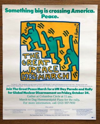 " The Great Peace March " Keith Haring Very Rare Poster 1986 17.  25 " X 21 "