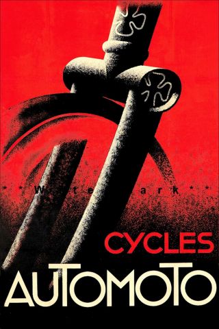 Automoto Cycles 1930 Vintage Poster Print French Bicycle Advertising Retro Art