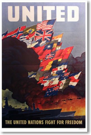United Nations Fight For Freedom - Vintage Ww2 Era Art Print Poster