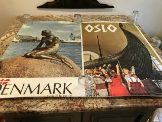 2 Vintage Oslo And Denmark Mermaid Travel Posters