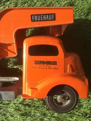 Smith Miller Smitty Toys Semi Truck Tractor Trailer Unit FRUEHAUF Lowboy 1950 ' s 2