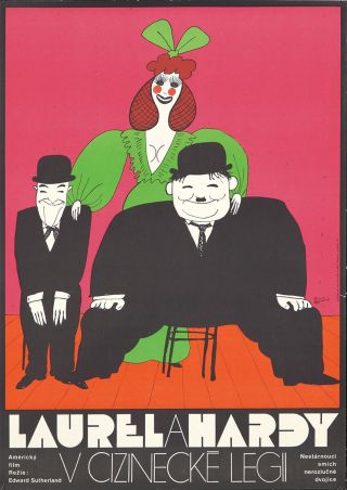 Vintage Poster Laurel Hardy Comedy Polish Cartoon Film Movie Cinema 70s