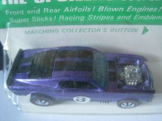 1969 Hot Wheels Redline Mustang Boss Hoss Spoilers Purple Black Roof On Card 10