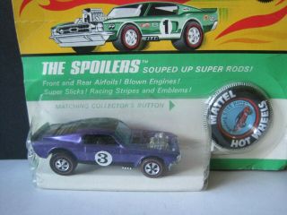 1969 Hot Wheels Redline Mustang Boss Hoss Spoilers Purple Black Roof On Card 11