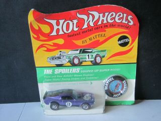 1969 Hot Wheels Redline Mustang Boss Hoss Spoilers Purple Black Roof On Card 12