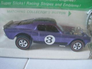 1969 Hot Wheels Redline Mustang Boss Hoss Spoilers Purple Black Roof On Card 3