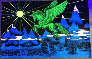 Vintage 1972 - El Pegasus Black Light Poster - 40 X 26 " -