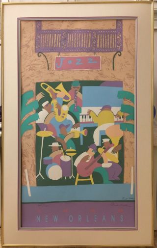 Rare 1988 Orleans Jazz Fest Poster,  Robert Guthrie Numbered Matte And Frame