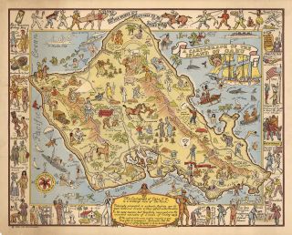 Historical Pictorial Map Hawaiian Island Of Oahu Hawaii Wall Art Poster Military