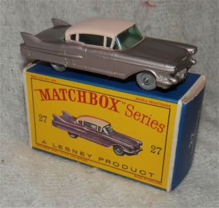 Grey Wheels,  1960s.  Matchbox,  Lesney.  27 Cadillac Sixty Special,  Silver.