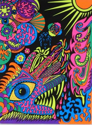 Vintage Blacklight Poster Psychedelic Monster Hand Eye Fish Eyeballs Pin - Up 70 