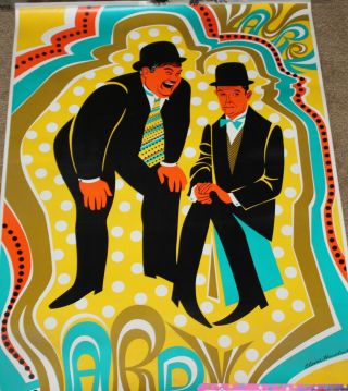 1968 Elaine Hanelock Art Poster Peter Max Stan Laurel & Oliver Hardy Vintage