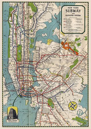 1939 Nyc York Subway Map Elevated Routes Wall Art Office Poster Print Decor