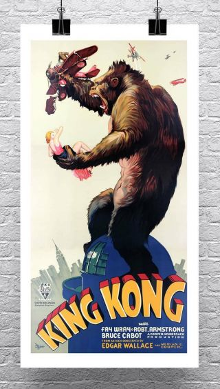 King Kong 1933 Vintage Movie Poster Rolled Canvas Giclee Print 17x30 Inches