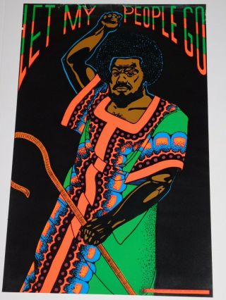 Black Moses Power Pride Let My People Go Flocked Blacklight Poster 1973 Pro Arts