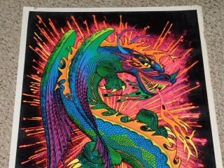 FIRE DRAGON Chinese Velva - Print Flocked Fantasy Blacklight Poster 1972 Vintage 2