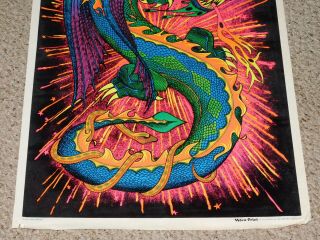 FIRE DRAGON Chinese Velva - Print Flocked Fantasy Blacklight Poster 1972 Vintage 3