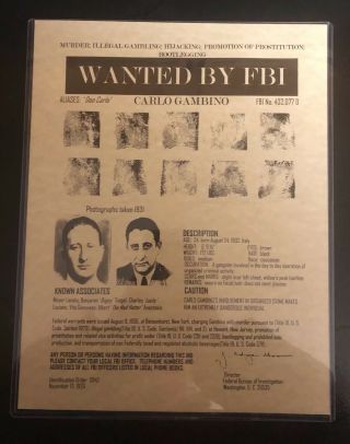 Carlo Gambino Mafia Mobster Picture & Quote Poster Print; Wanted Fbi