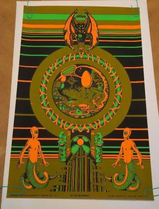 In The Beginning Vintage Houston Blacklight Poster Psychedelic 1970 Pin - Up 70 